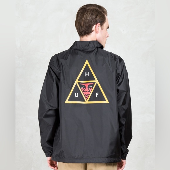 Obey Other - HUF X OBEY COACHES JACKET Men black men XL streetwear Retro Embroidered